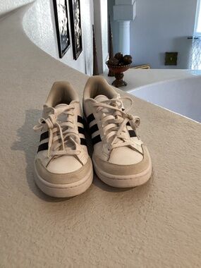 Adidas Men Cloudform Comfort Suede Leather Sneakers,Size 8 1/2,Color Black,White